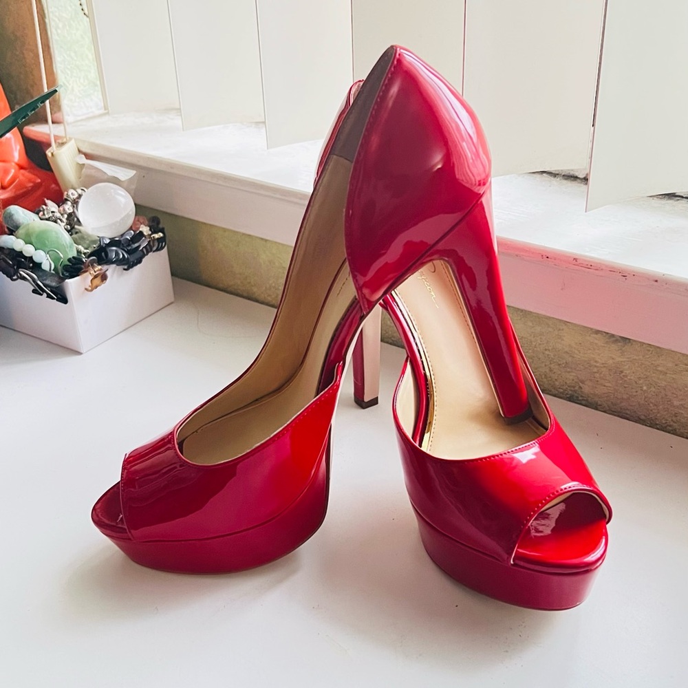Vibrant Red Stiletto Peep-Toe Heels
